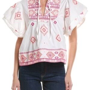 Sail to Sable White and Pink Embroidered Blouse STS